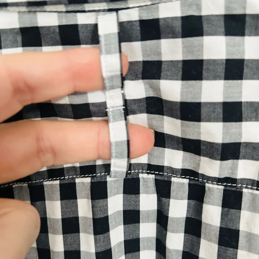Banana Republic Shirt Men M 15-15 1/2 Black White Plaid Button Down Casual Prepy